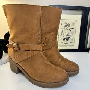 Camel Faux Suede Over the Ankle Riding Boot